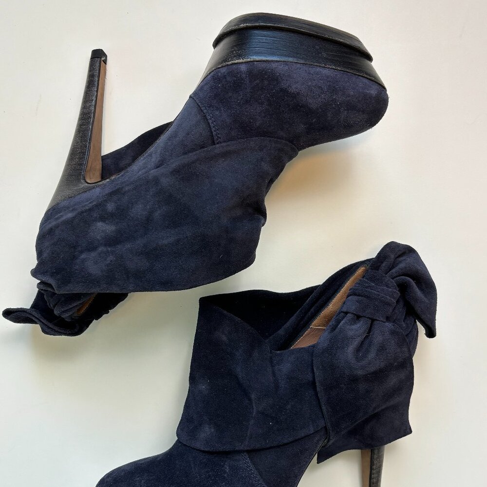 Pura‎ Lopez Suede Platform Ankle Boots Bow Detail Heels Femme Fatale - Picture 2 of 7
